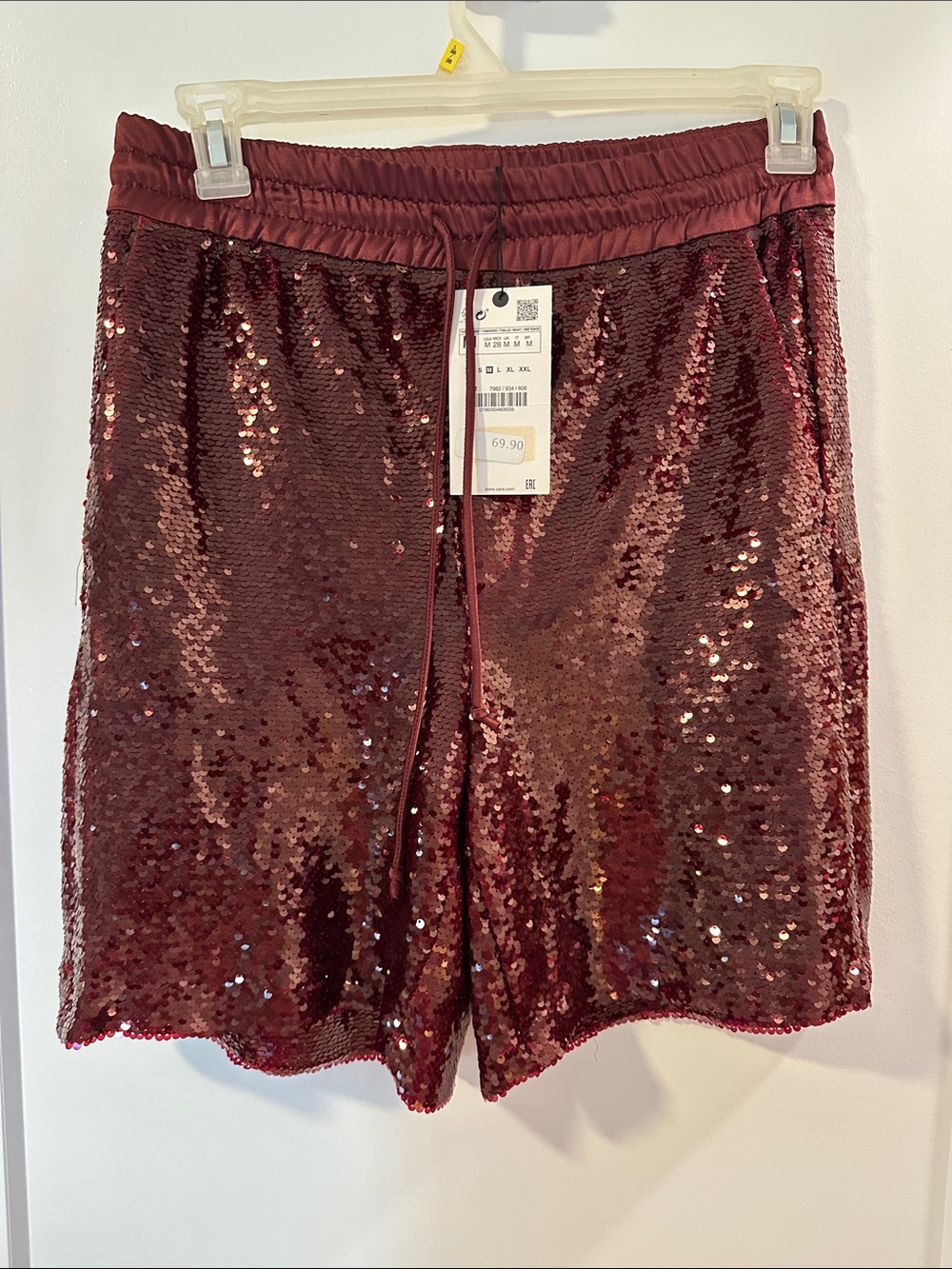 Zara Burgundy Sequin Athletic Shorts